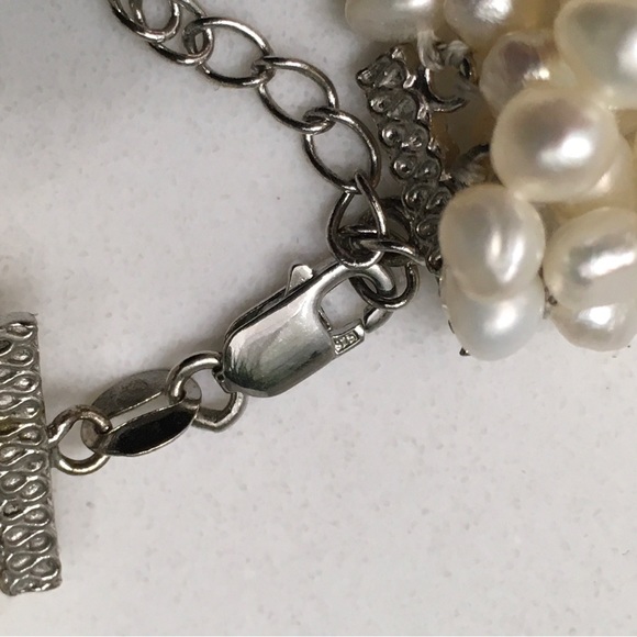 Multi 8 Strand 925 Natural White Freshwater Pearl Necklace Sterling Silver - Picture 6 of 6